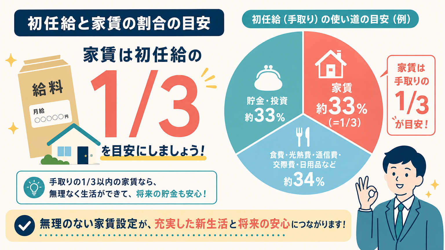 初任給と家賃の目安は「給料の3分の1以下」が結論