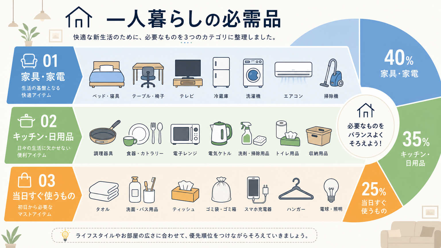 【カテゴリ別】一人暮らしの必需品リスト